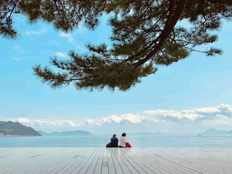 Couple enjoying Japan's micro seasons while taking in a beautiful view.